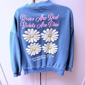 Oversized Blue Sweatshirt with Floral Design